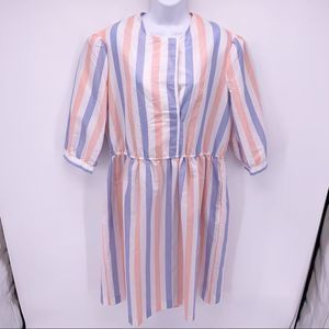 VINTAGE Point One Short Sleeve Striped Summer Midi Shirt Dress